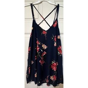 Paper Moon Navy Floral Top Criss-Cross Back Size 2X